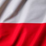 Poland,National,Flag,,Folds,And,Hard,Shadows,On,The,Canvas.